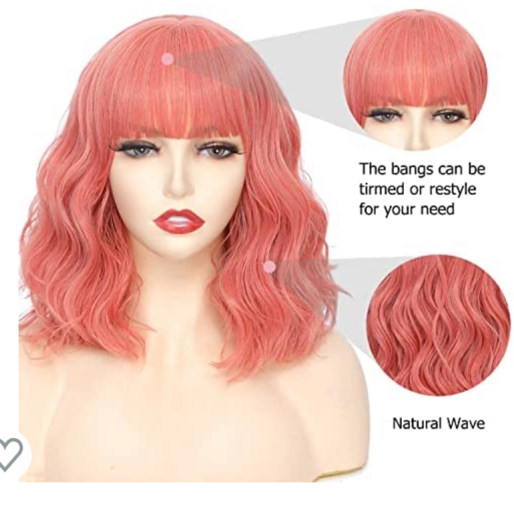 Pastel Peachy Wavy Wig with Bangs Synthetic Short Curly